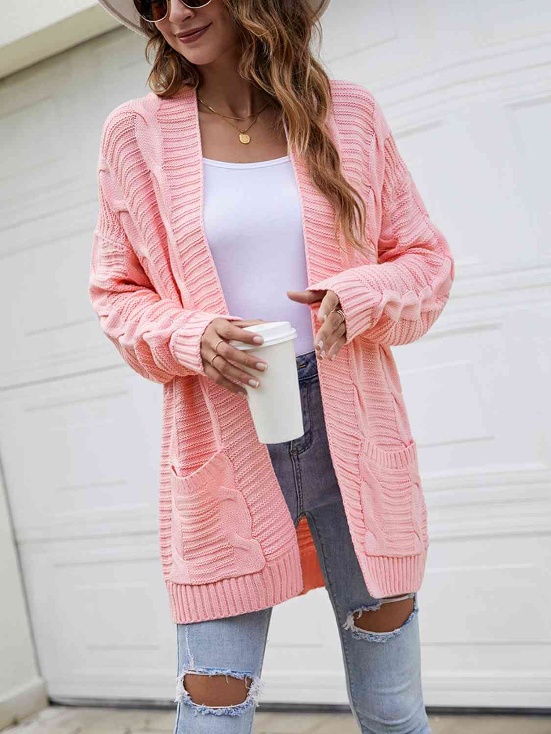 TFE: Longline Cardigan with a Dropped Shoulder and Open Front.