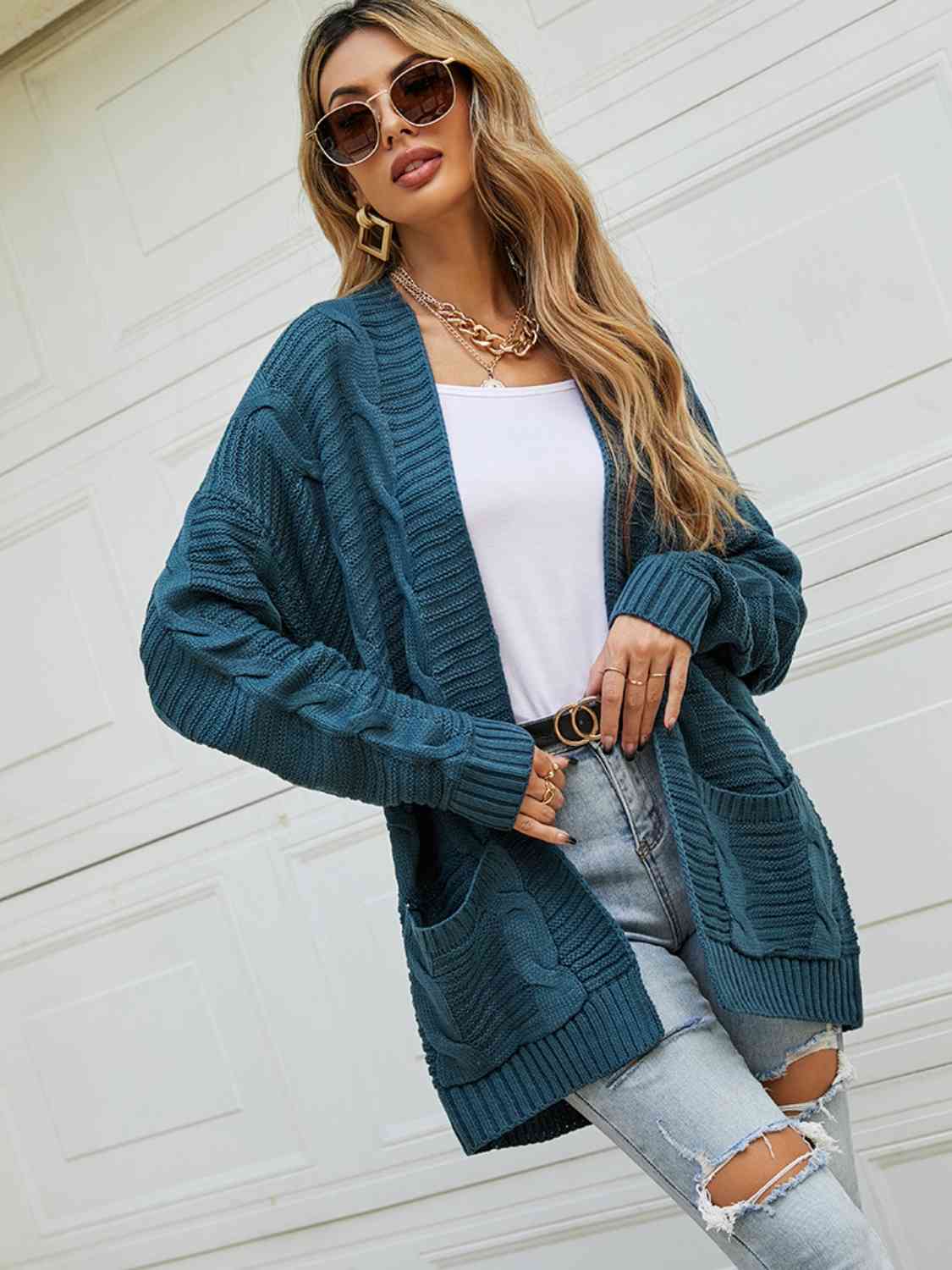 TFE: Longline Cardigan with a Dropped Shoulder and Open Front.