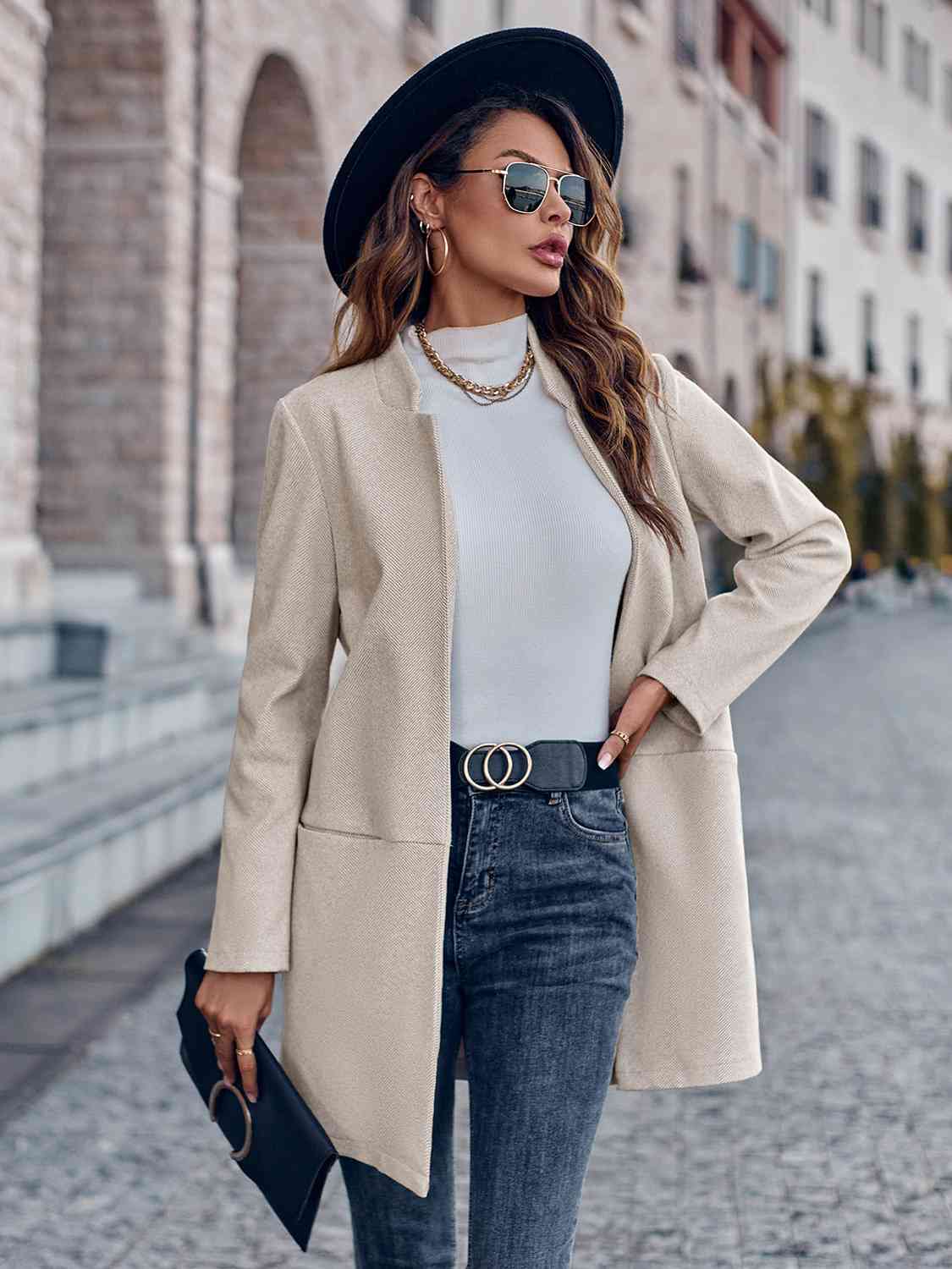 TFE: Elegance Unveiled Open Front Long Sleeve Blazer"