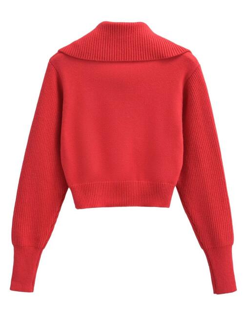 TFE: Half Zip Ribbed Collared Neck Knit Top