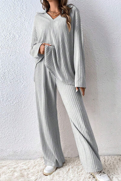 TFE: Ribbed Slit Top and Pants Set