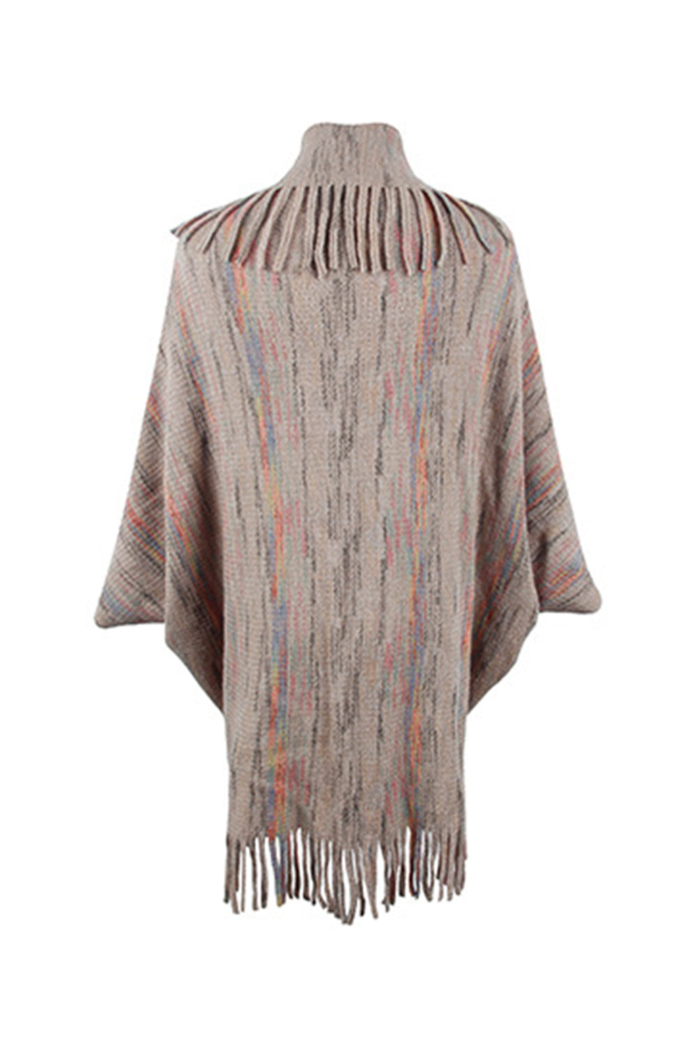 TFE: Chic Printed Poncho with Stylish Fringe Accents