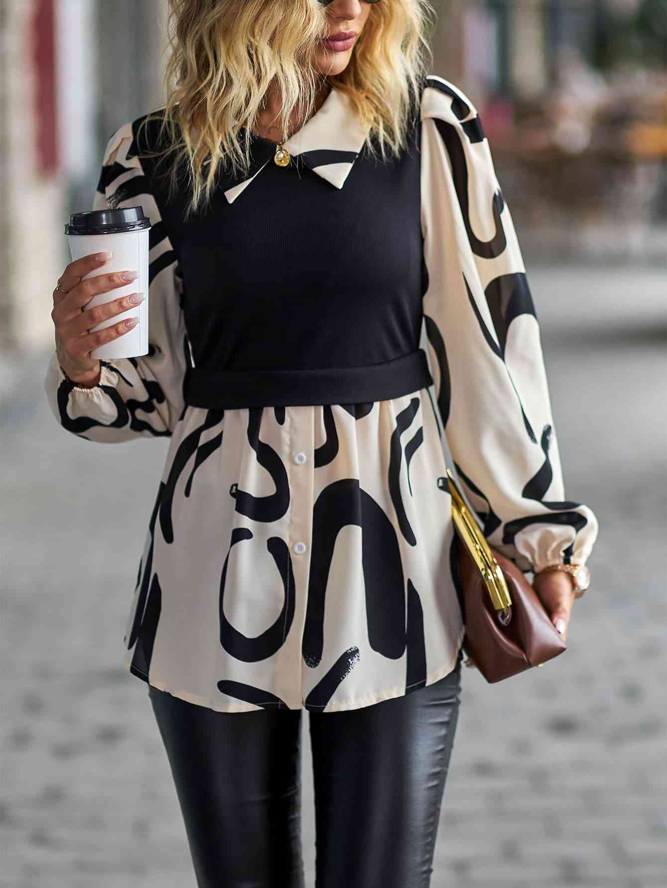 TFE: Duality Delight Two-Tone Long Puff Sleeve Blouse