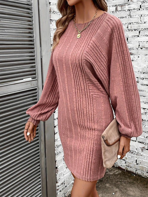 TFE: Ribbed Round Neck Long Sleeve Dress