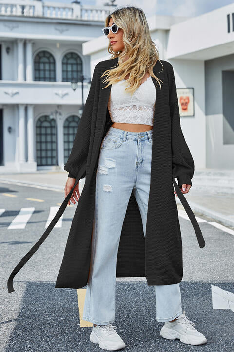 TFE: Cozy Elegance Tie Waist Longline Cardigan"