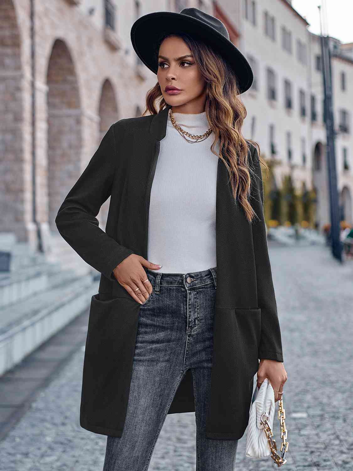 TFE: Elegance Unveiled Open Front Long Sleeve Blazer"