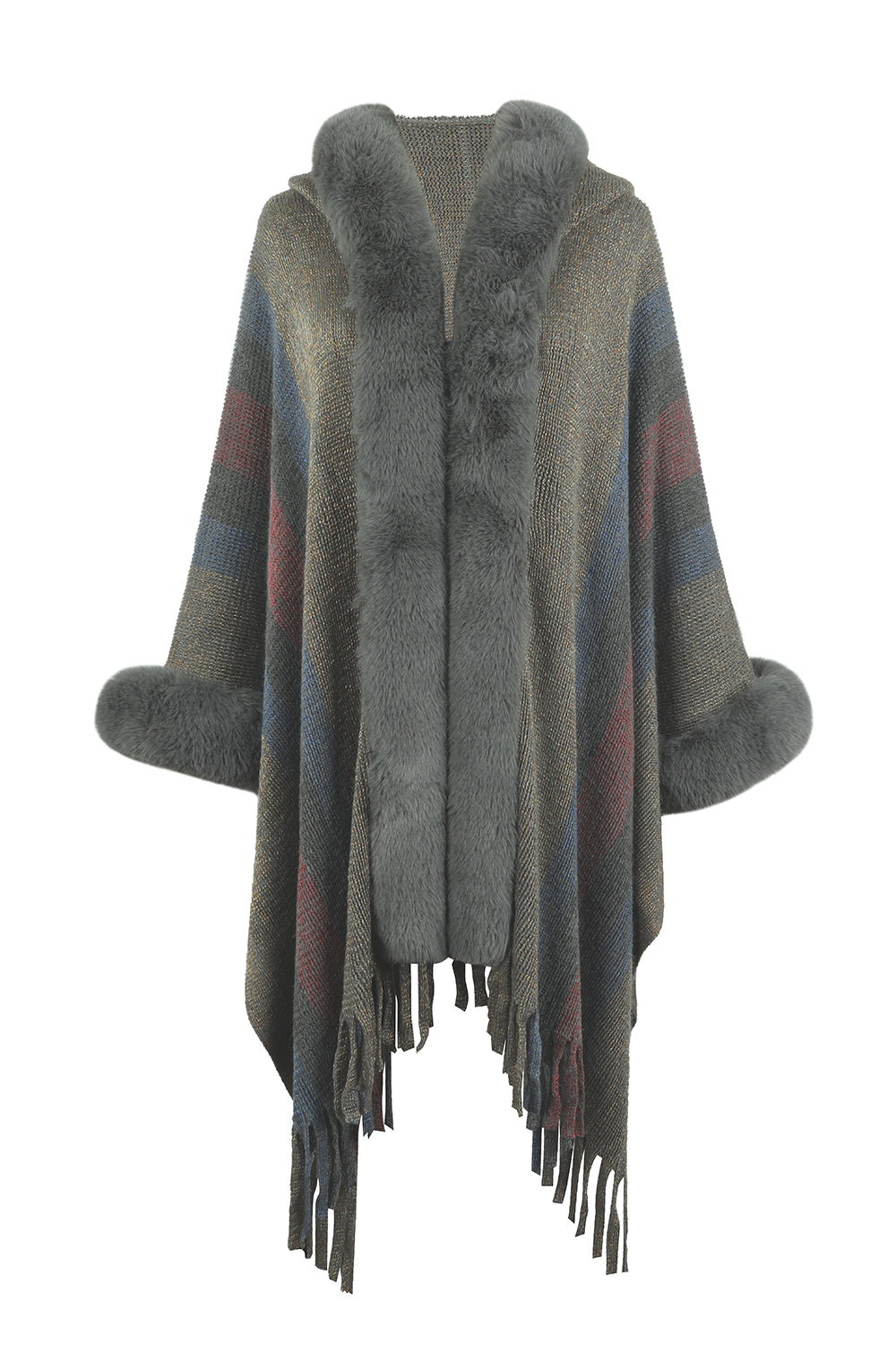 TFE: Vibrant Fringe-Accented Color Block Poncho