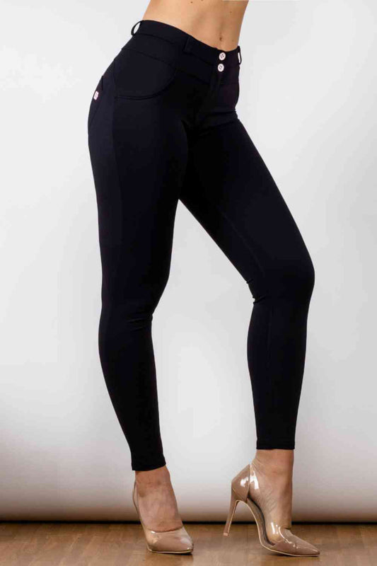 TFE: Full Size Contrast Detail Buttoned Leggings