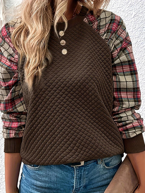 TFE: Sweatshirt with a Round Neck in a Plaid Pattern