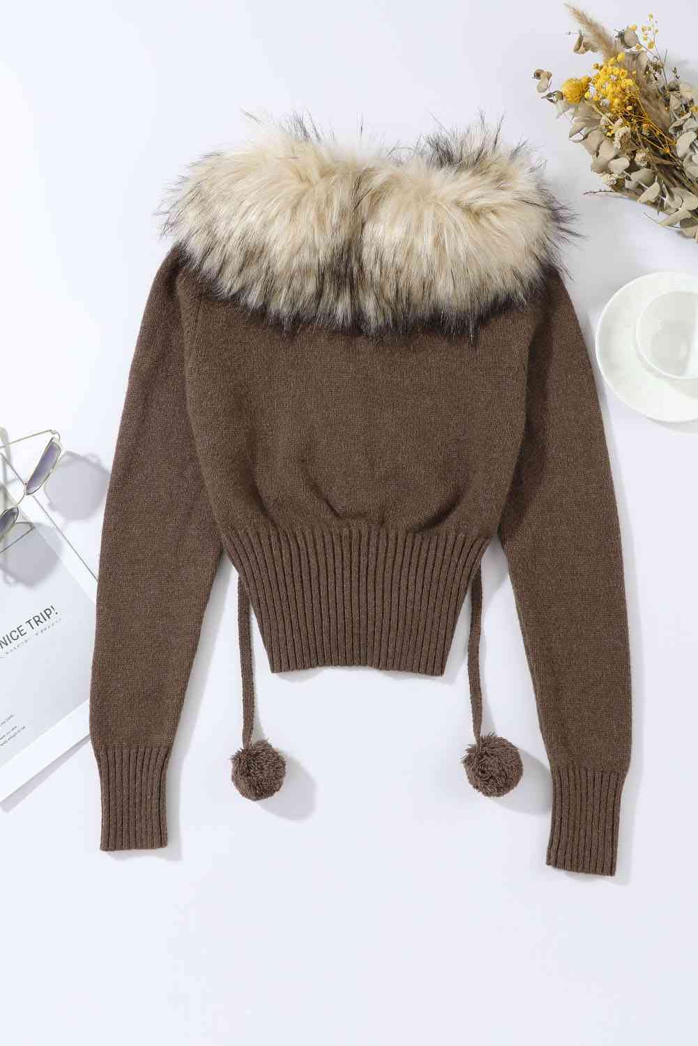 TFE: Plush Comfort: Zip Front Faux Fur Hooded Cardigan Sweater