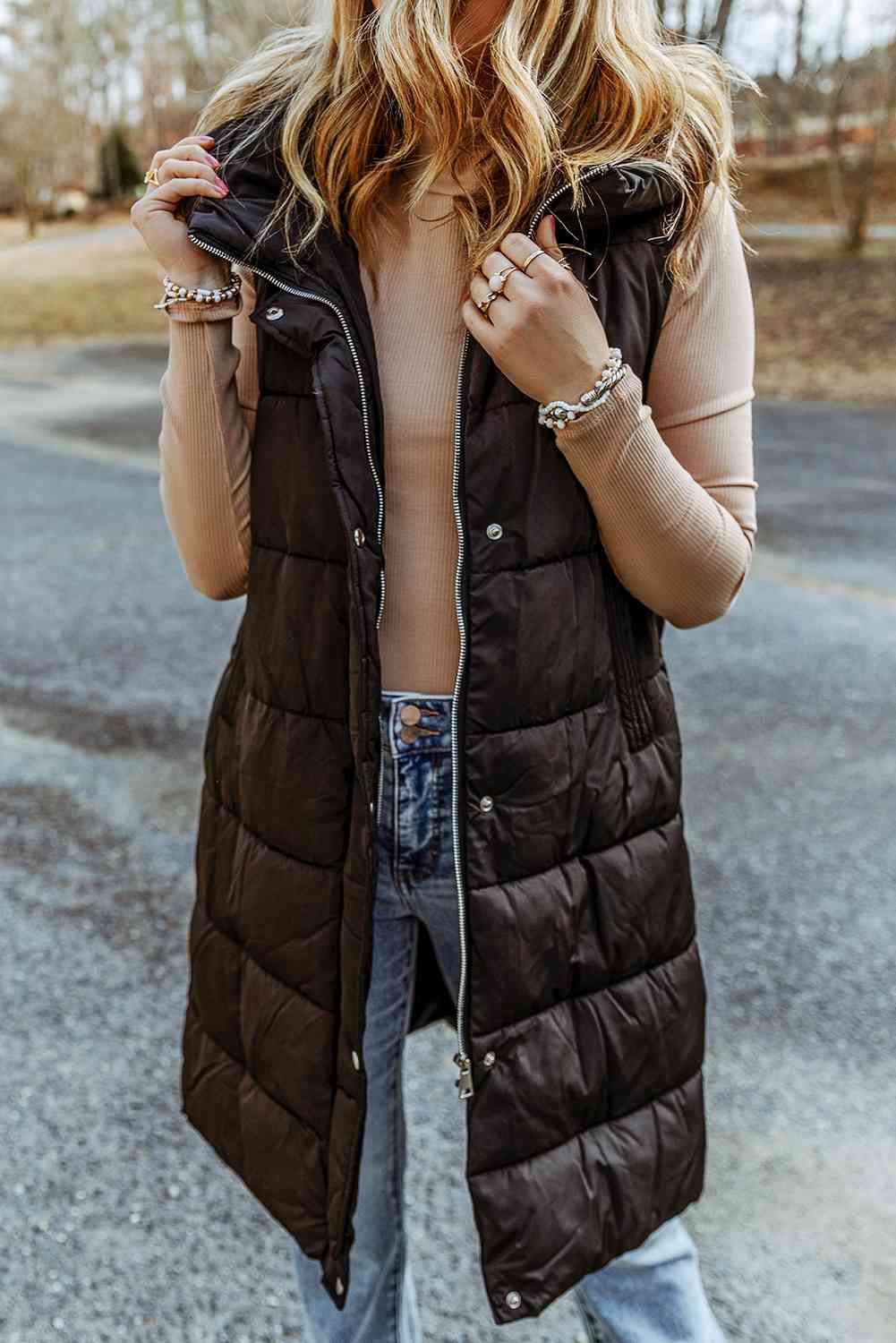 TFE: Sleeveless Puffer Vest with an Extended Hood