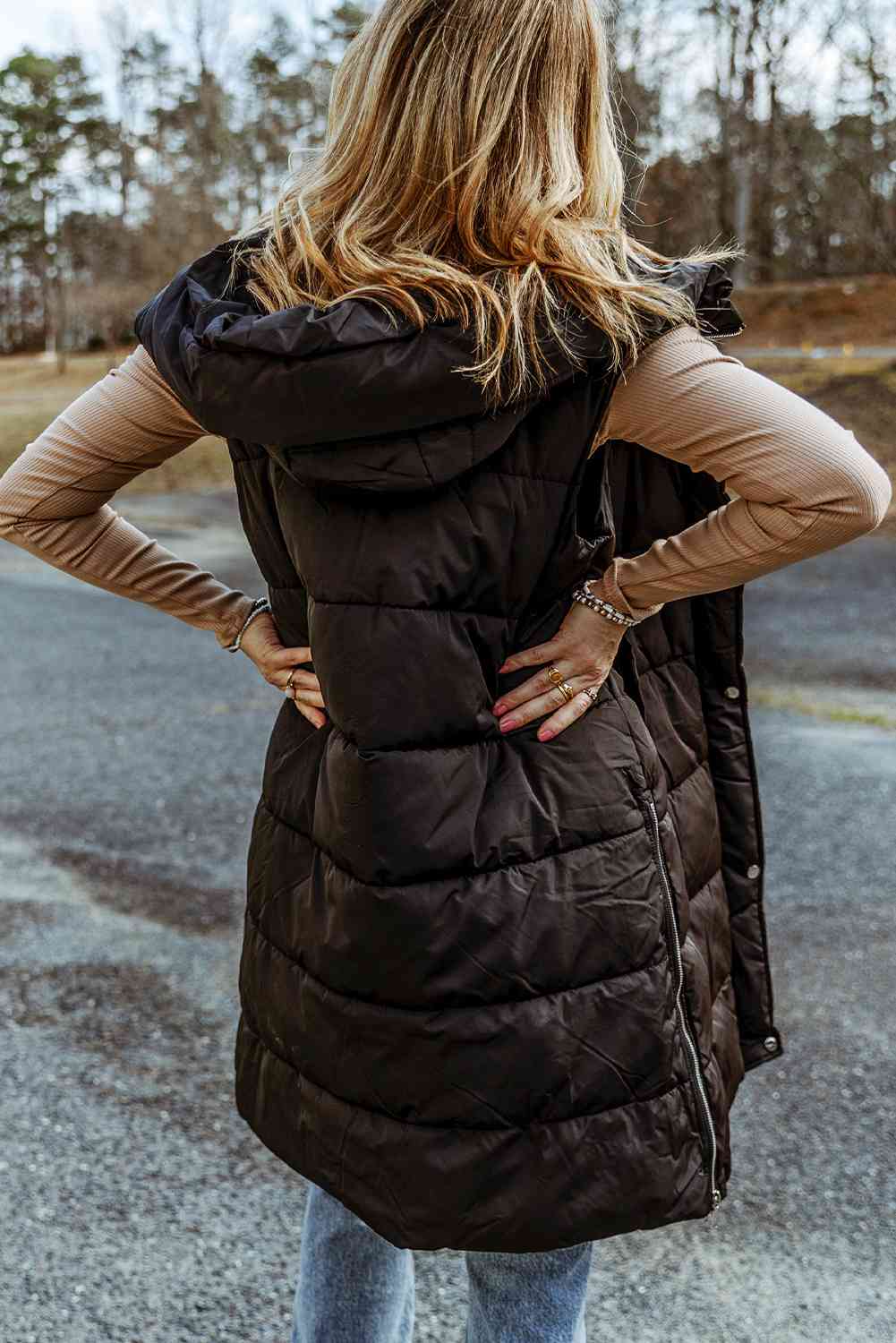 TFE: Sleeveless Puffer Vest with an Extended Hood