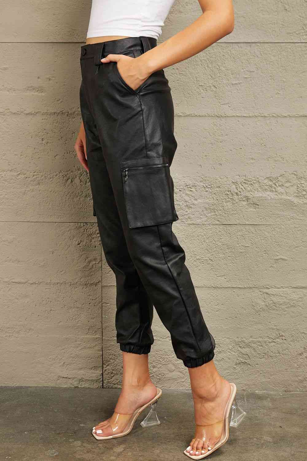 TFE: High Chic Rise Leather Joggers