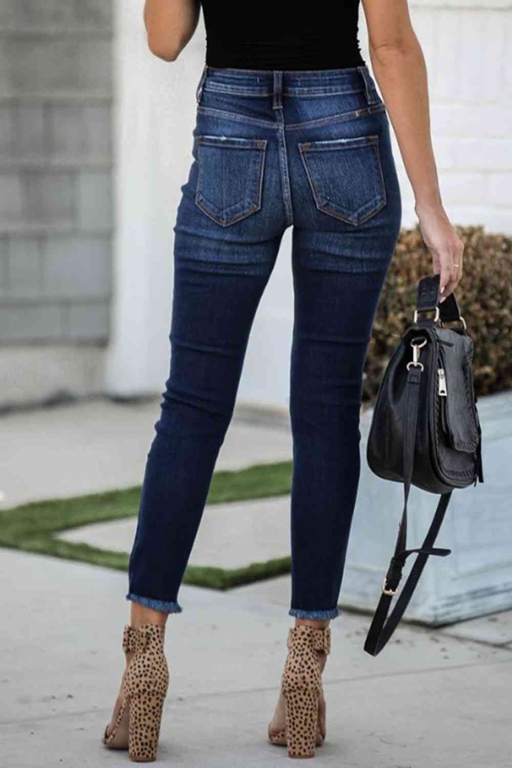 TFE: Buttoned Distressed Skinny Jeans