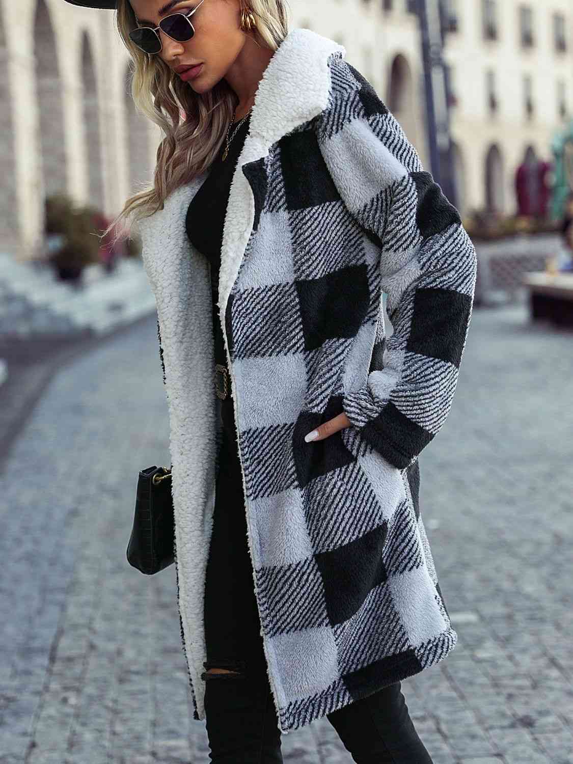 TFE: Plaid Open Front Coat with Pockets