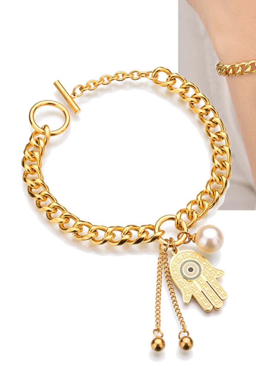 TFE: Chunky Chain Bracelet with Hamsa Hand Charm