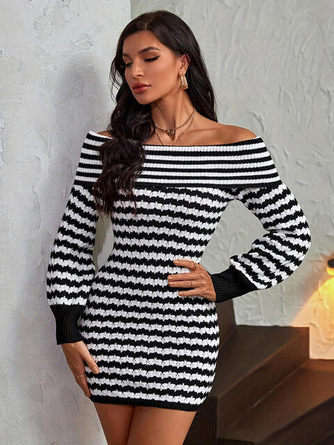 TFE: Striped Off-Shoulder Short  Dress