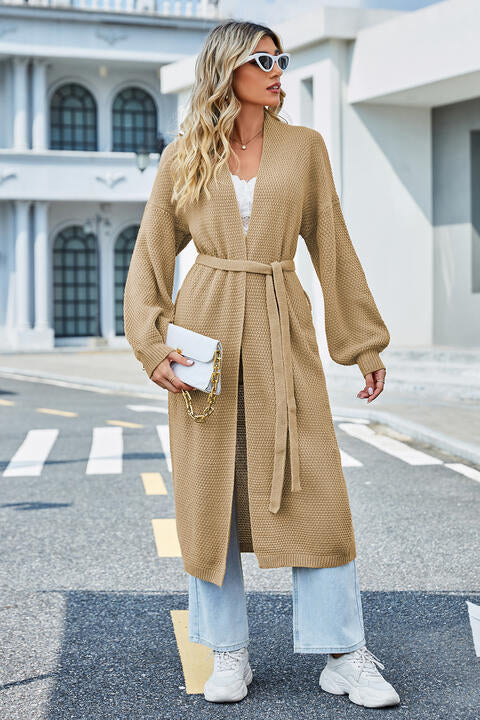 TFE: Cozy Elegance Tie Waist Longline Cardigan"