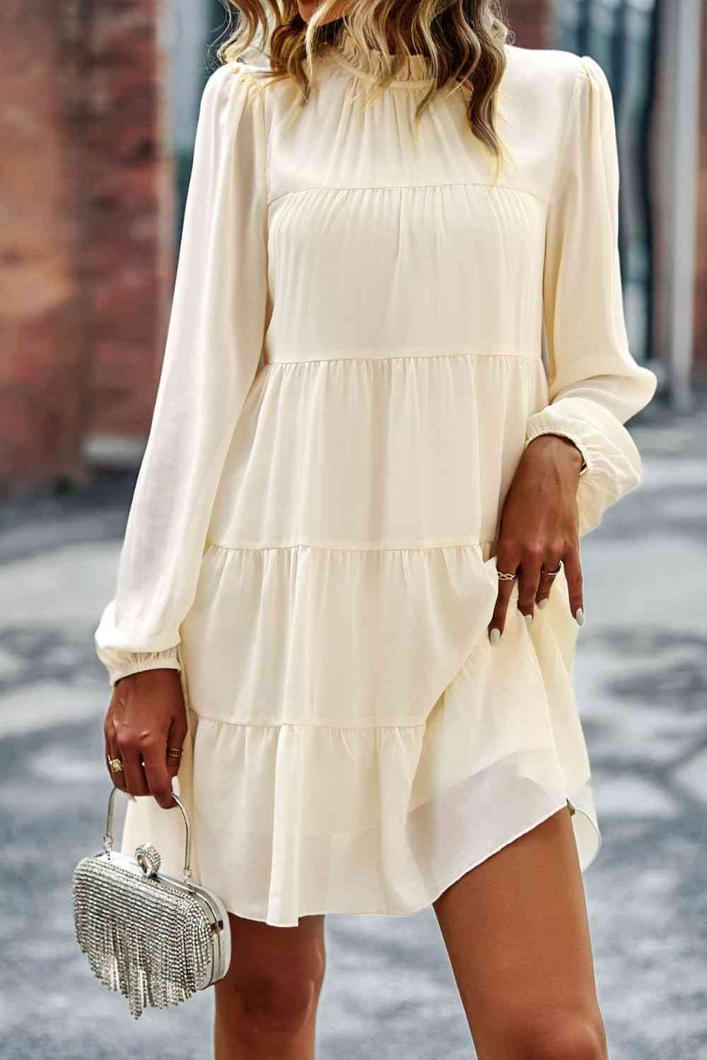 TFE: Whimsical Charm Ruffled Collar Puff Sleeve Mini Dress