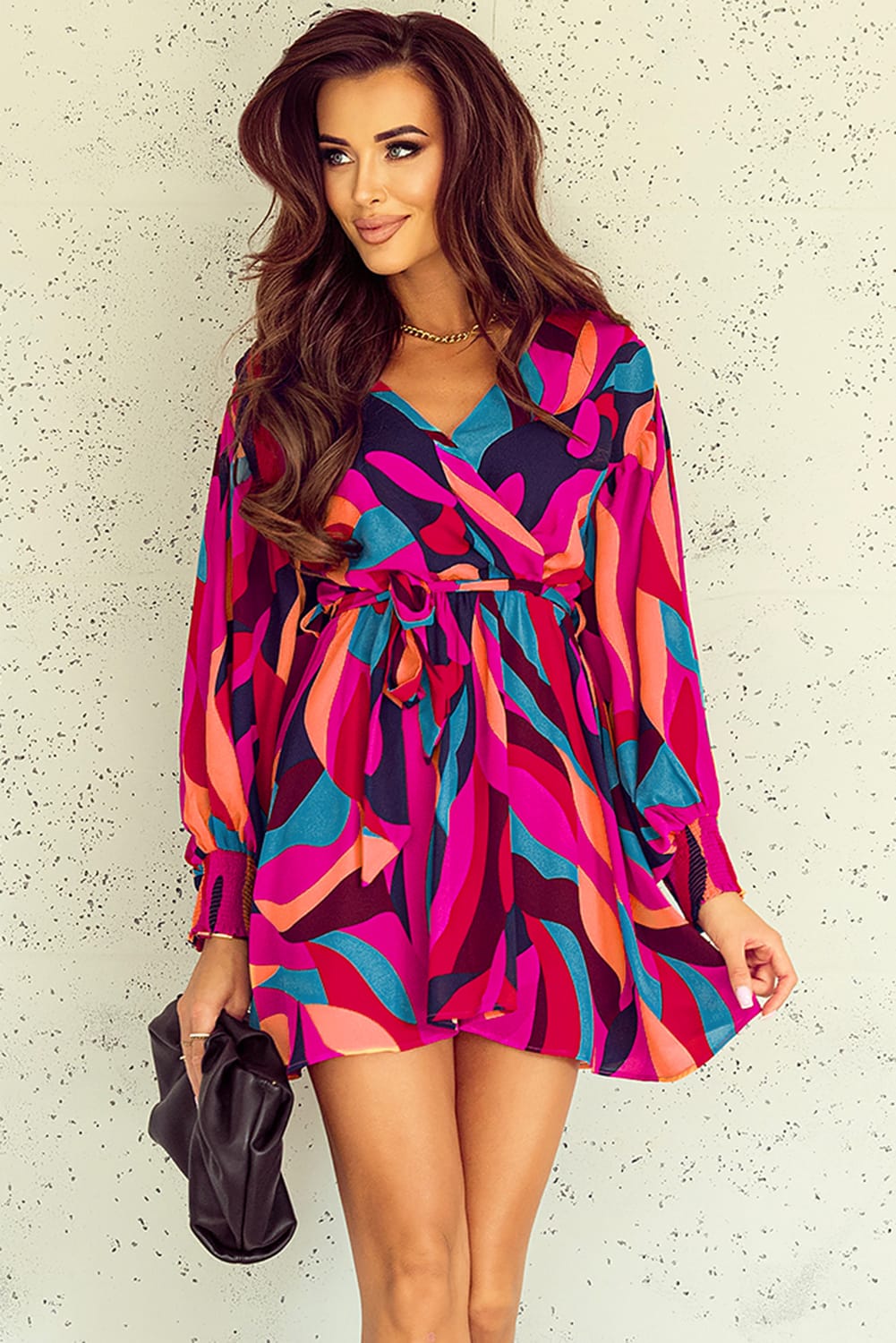 TFE: Chic Wrap-Style Dress with Printed Design and Adjustable Waist Tie