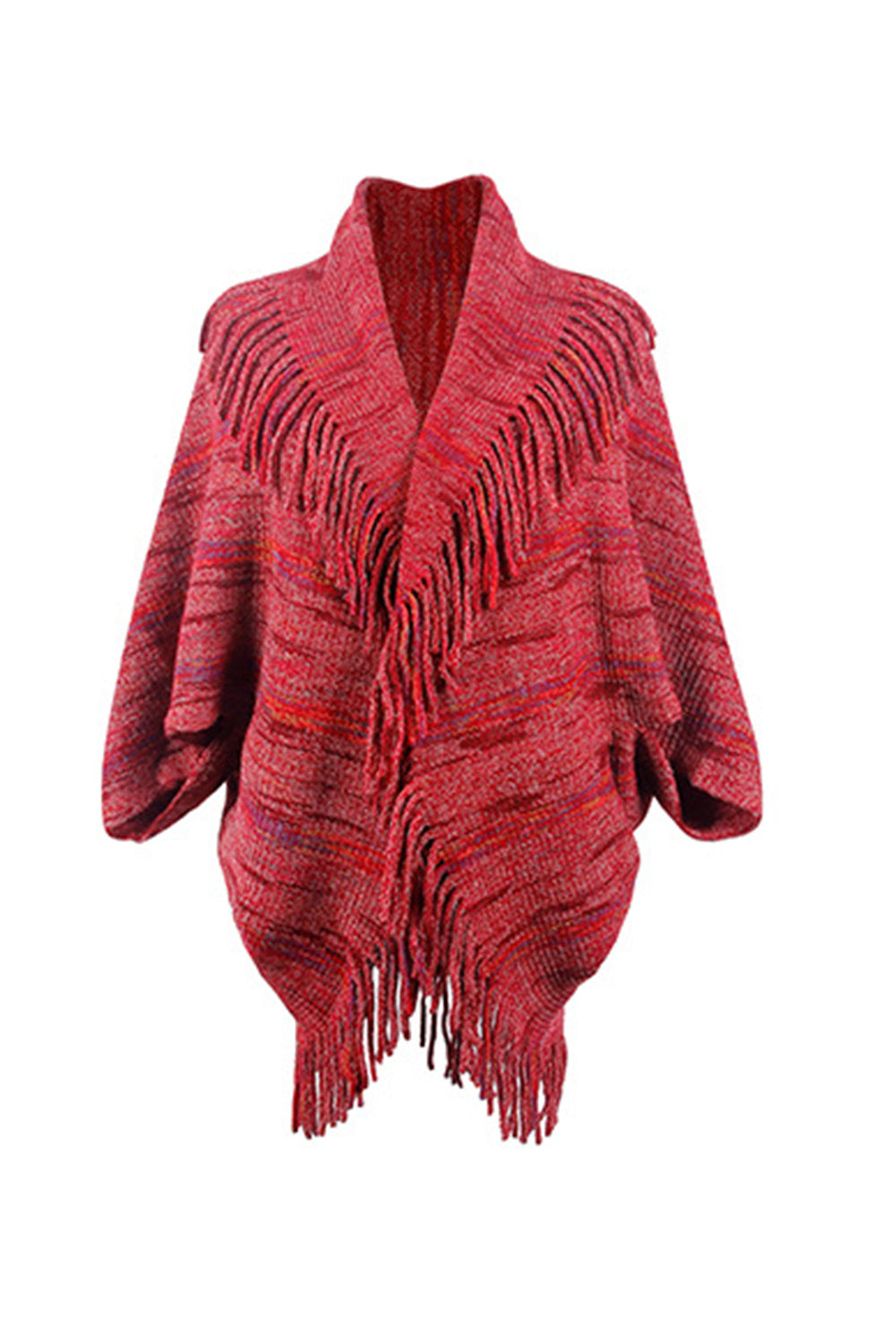 TFE: Chic Printed Poncho with Stylish Fringe Accents