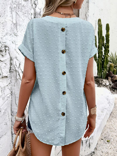 TFE: Ethereal Elegance Swiss Dot Short Sleeve Blouse